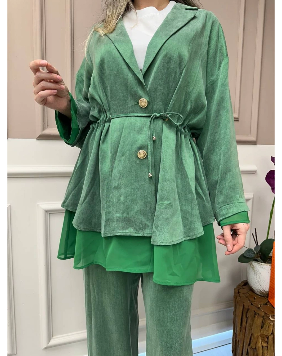 Ghisa 25YGSTKM3182 Yeşil Önü Bağlamalı İkili Takım