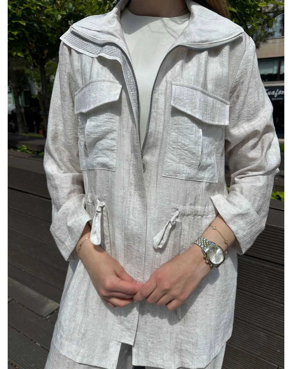 Ghisa 25YGSTKM3936 Ekru Beli Bağlamalı İkili Takım