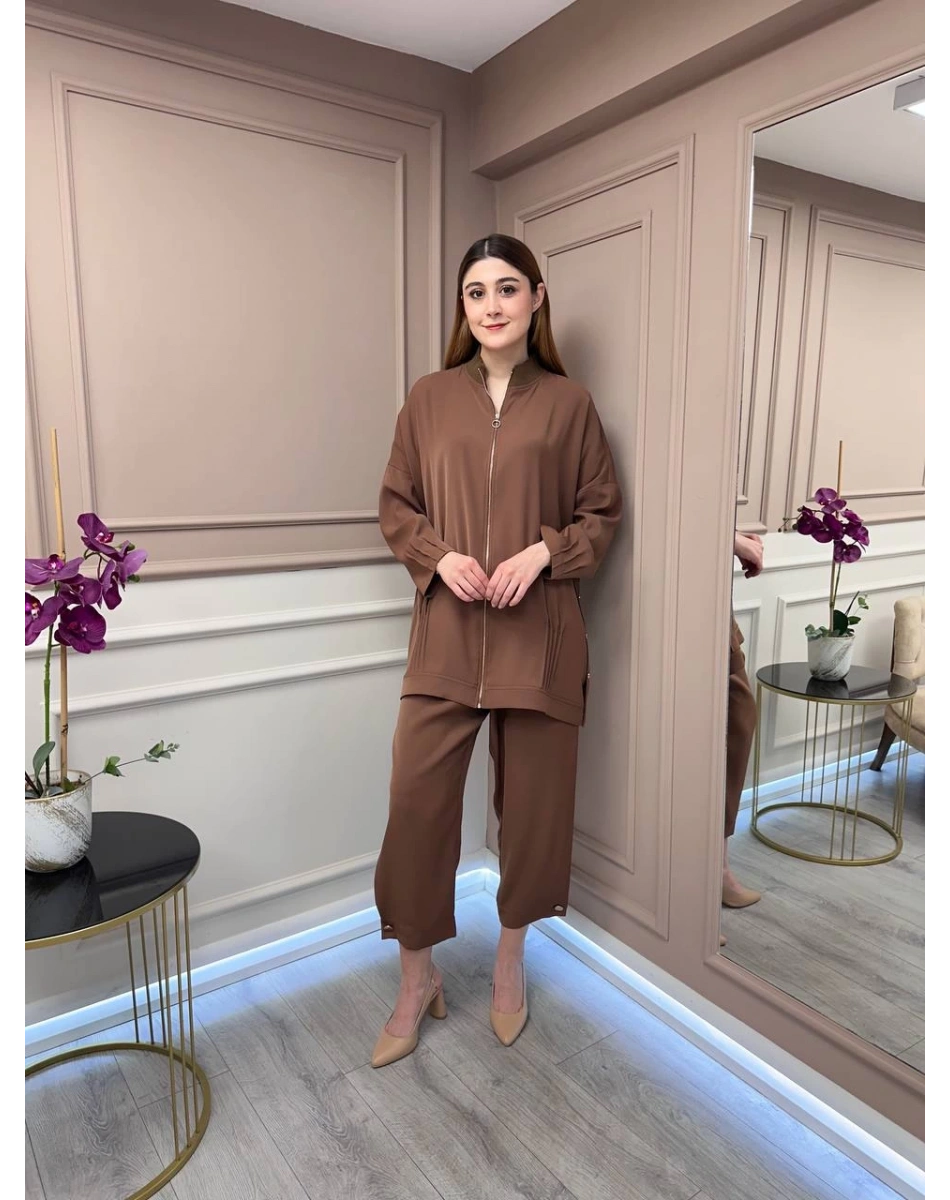 Ghisa 25YGSTKM4401 Kahve Fermuar Detaylı İkili Takım