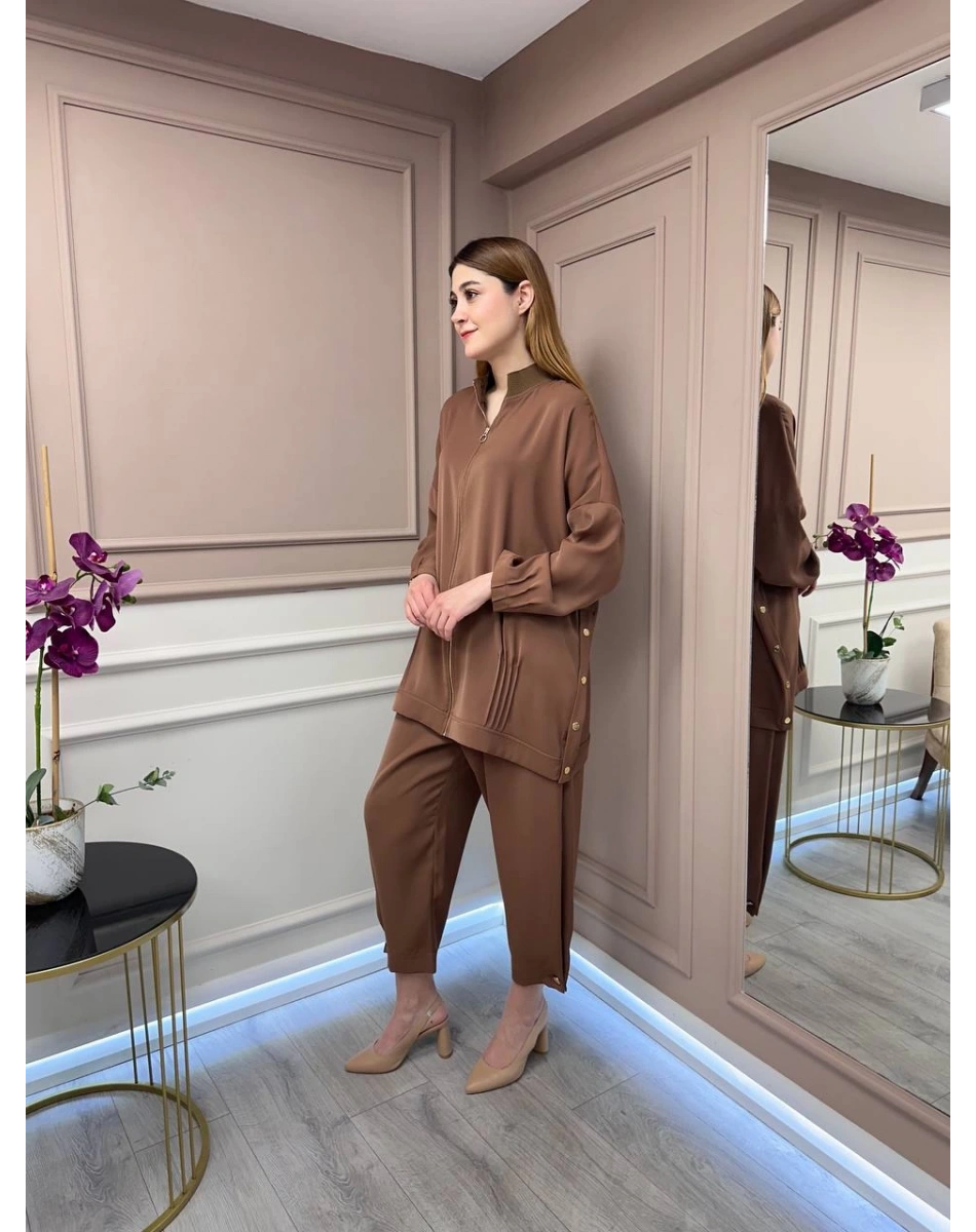 Ghisa 25YGSTKM4401 Kahve Fermuar Detaylı İkili Takım