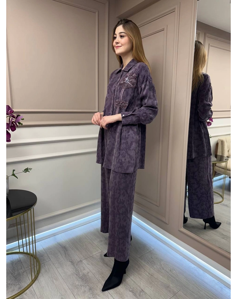 Ghisa 25YGSTKM4598 Mürdüm Desenli İkili Takım