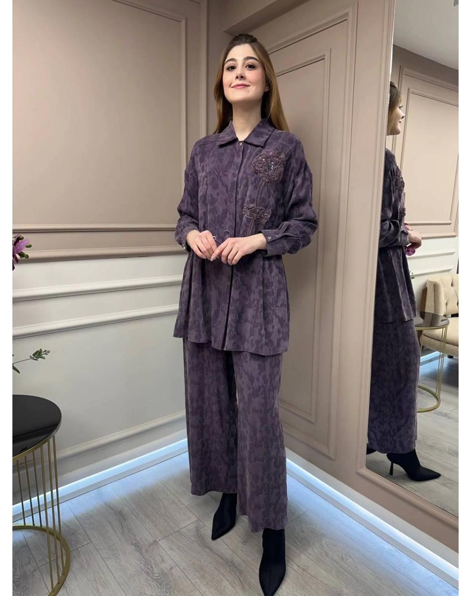 Ghisa 25YGSTKM4598 Mürdüm Desenli İkili Takım