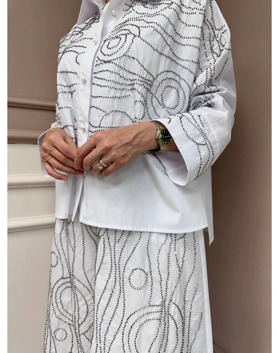 Ghisa 25YGSTKM4670 Beyaz Taş Detaylı Etekli Takım