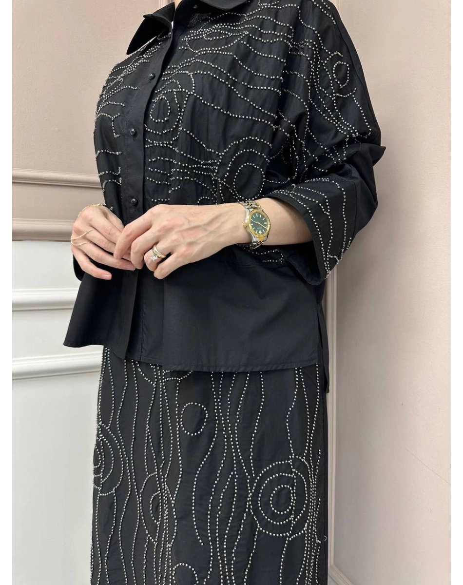 Ghisa 25YGSTKM4670 Siyah Taş Detaylı Etekli Takım