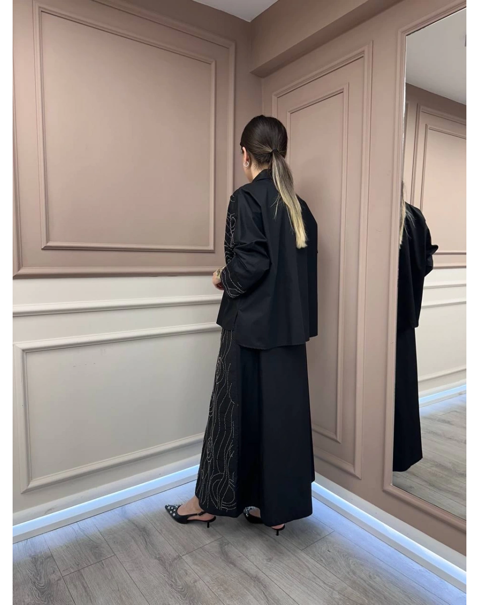 Ghisa 25YGSTKM4670 Siyah Taş Detaylı Etekli Takım