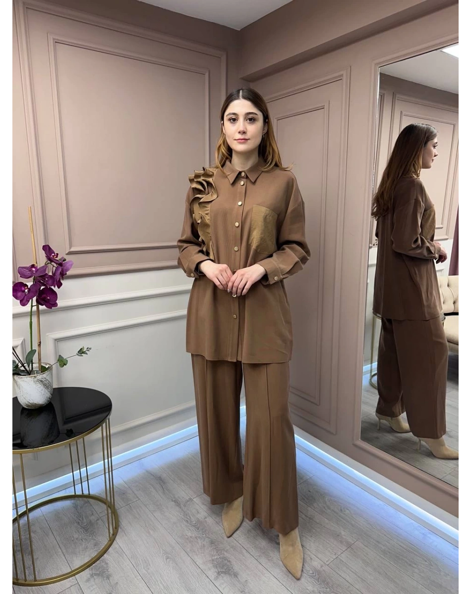 Ghisa 25YGSTKM4719 Camel Yaka Detaylı İkili Takım