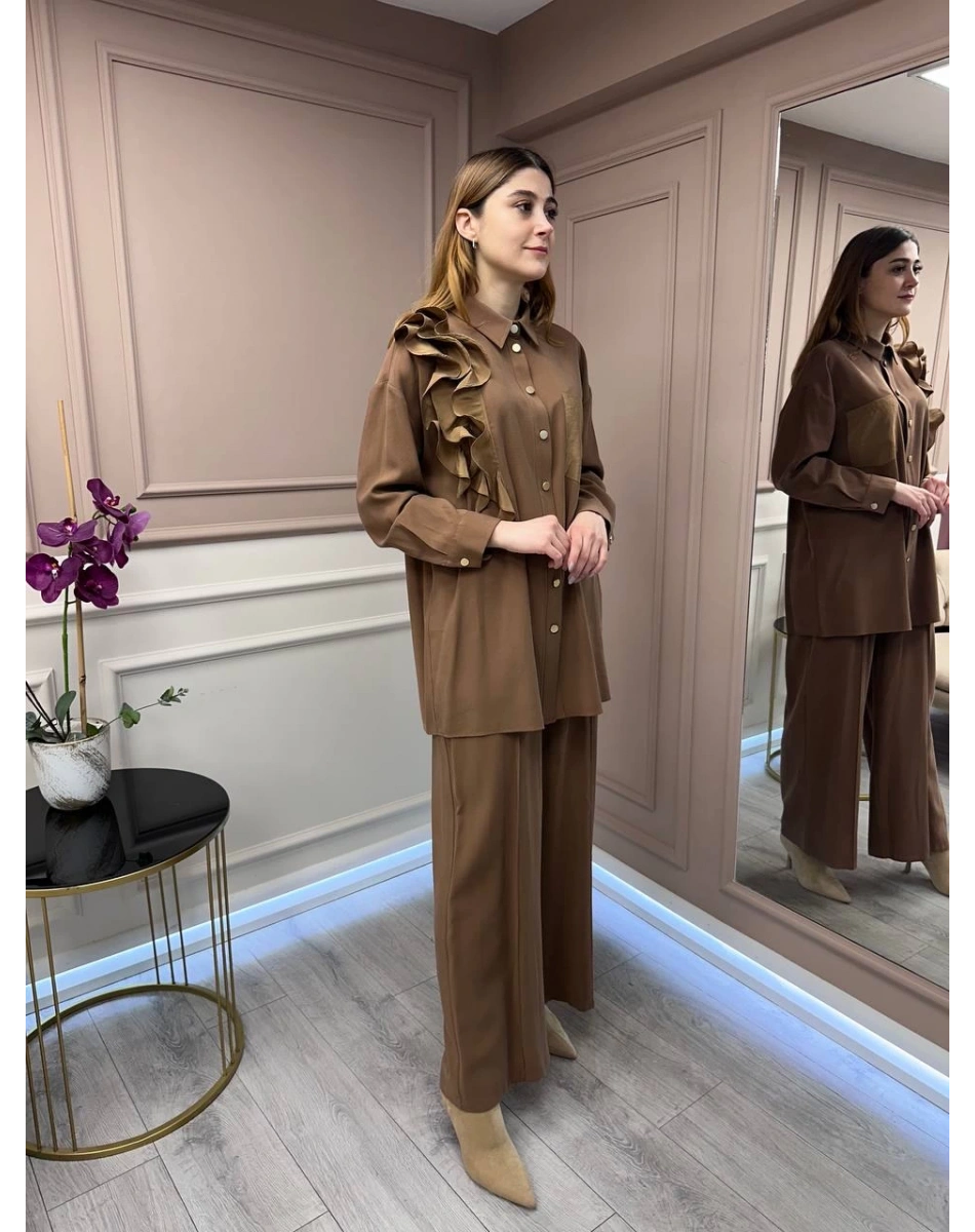 Ghisa 25YGSTKM4719 Camel Yaka Detaylı İkili Takım