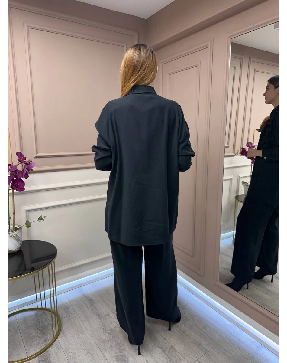 Ghisa 25YGSTKM4719 Siyah Yaka Detaylı İkili Takım