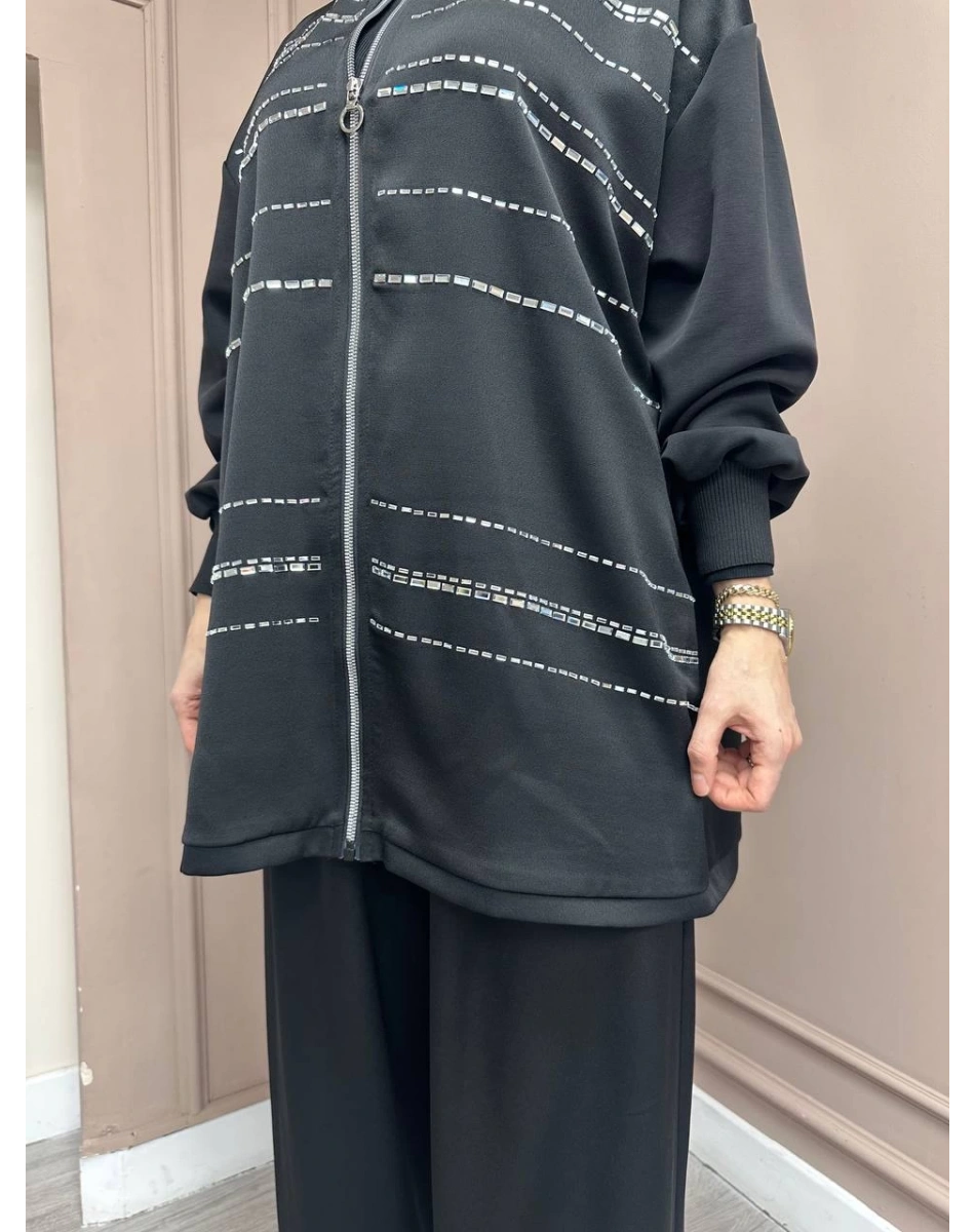 Ghisa 25YGSTKM4842 Siyah Taş Detaylı İkili Takım