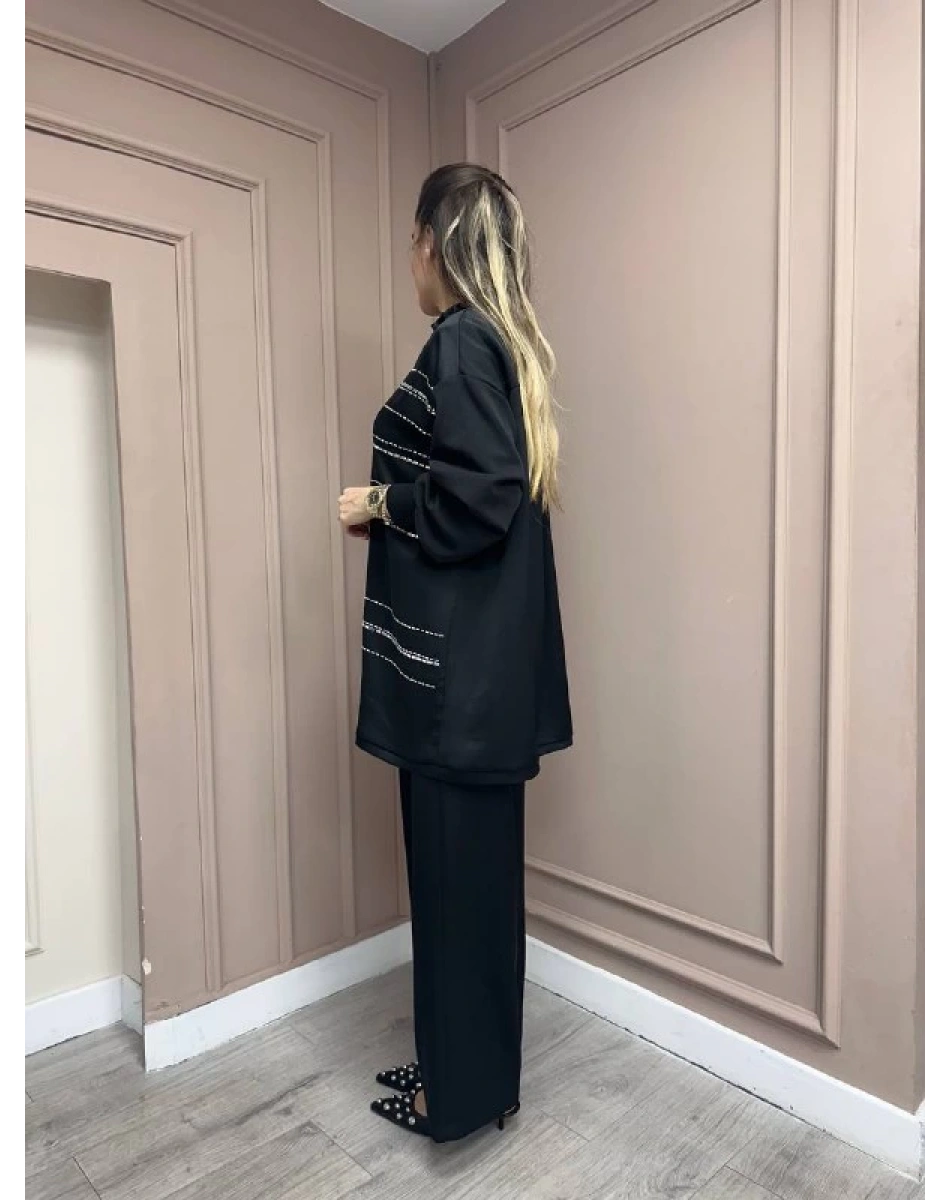 Ghisa 25YGSTKM4842 Siyah Taş Detaylı İkili Takım