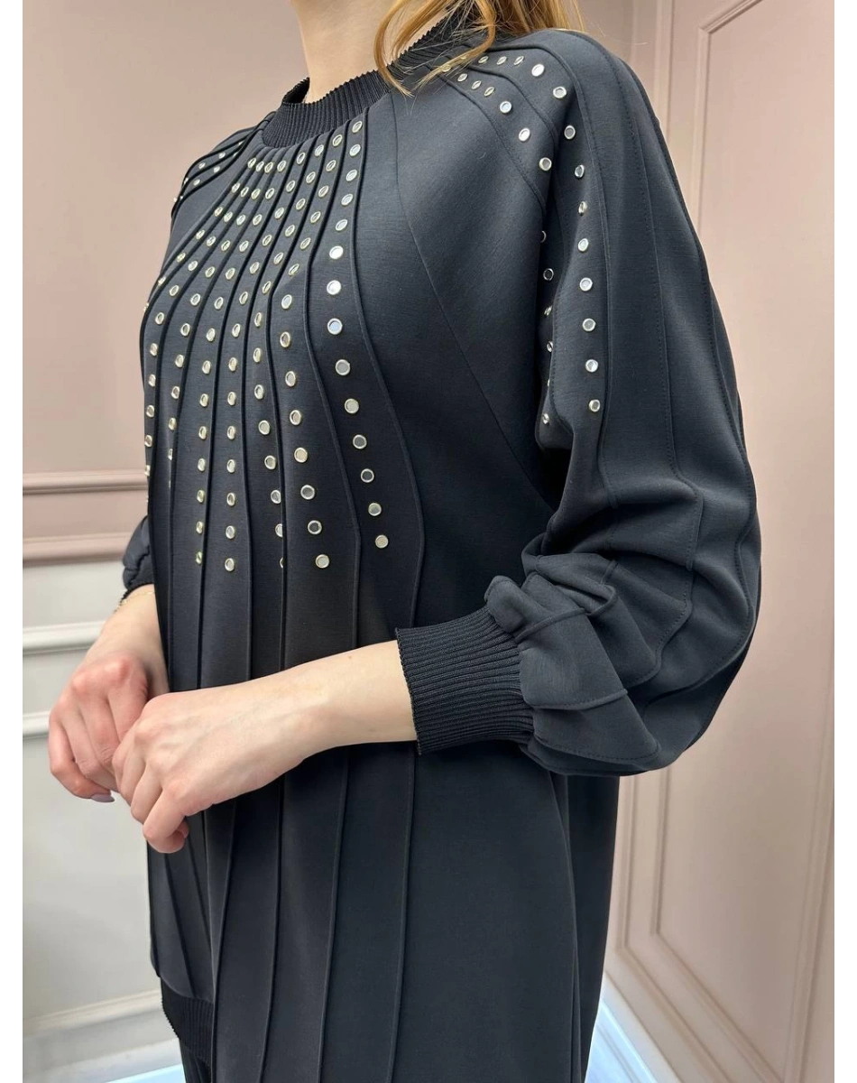 Ghisa 25YGSTKM4845 Siyah Zımba Detaylı Takım