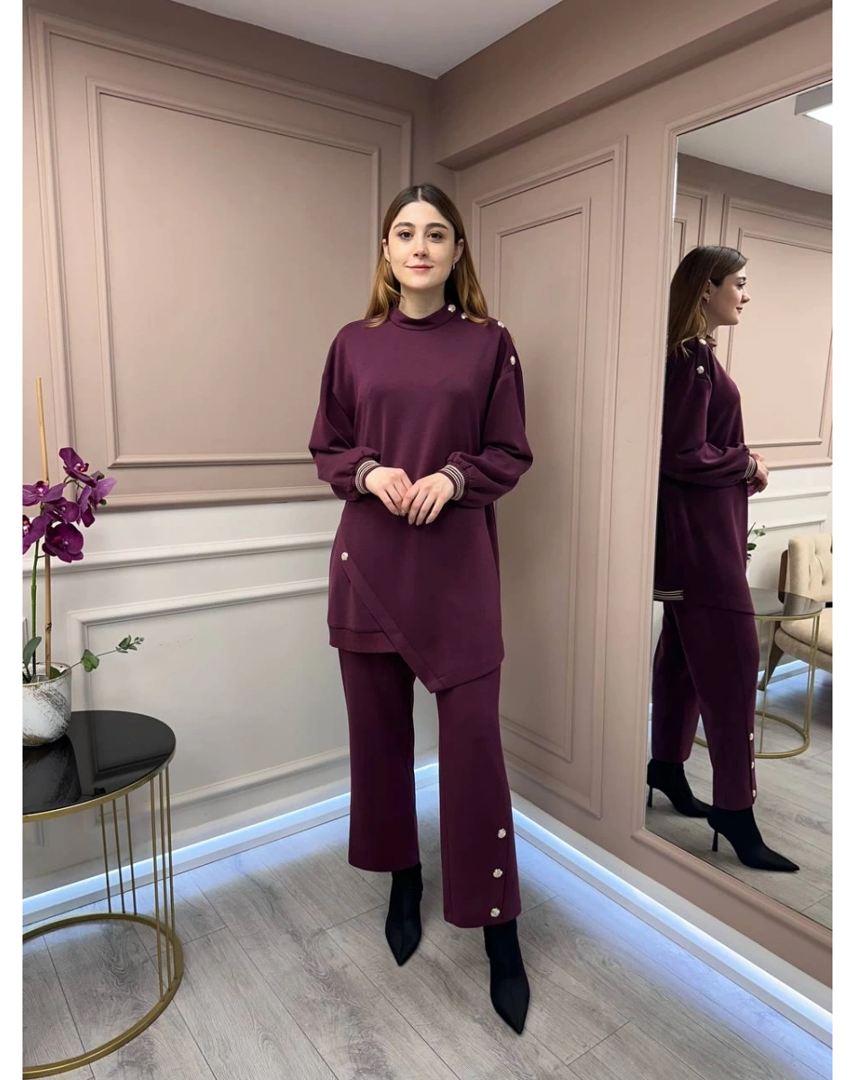 Ghisa 25YGSTKM4851 Mürdüm Düğme Detaylı Takım