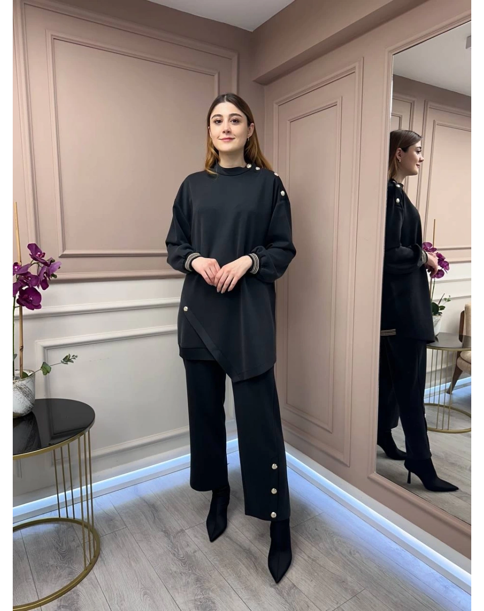 Ghisa 25YGSTKM4851 Siyah Düğme Detaylı Takım