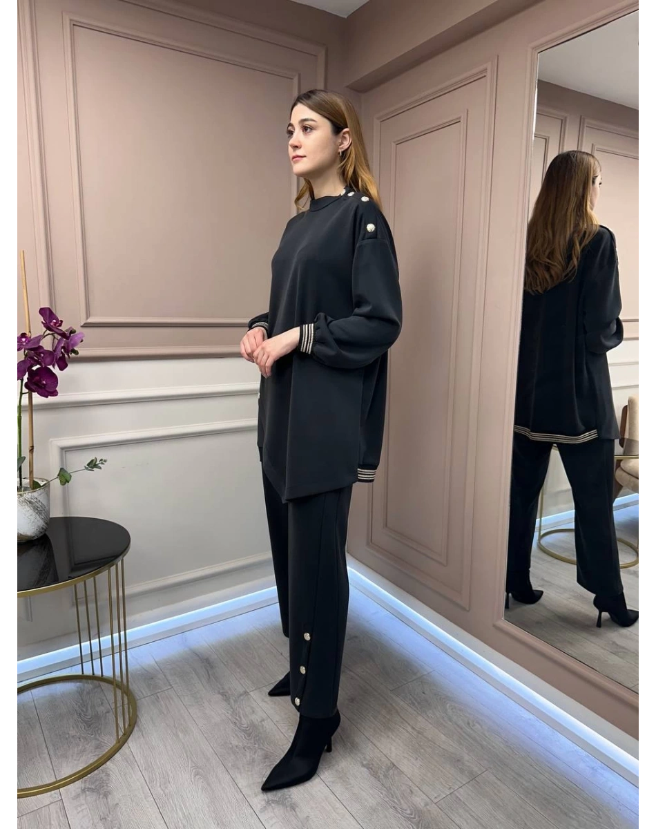 Ghisa 25YGSTKM4851 Siyah Düğme Detaylı Takım