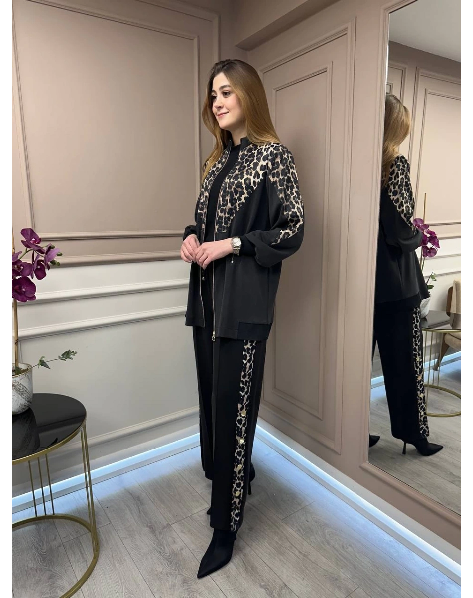 Ghisa 25YGSTKM4860 Siyah Leopar Detay Takım