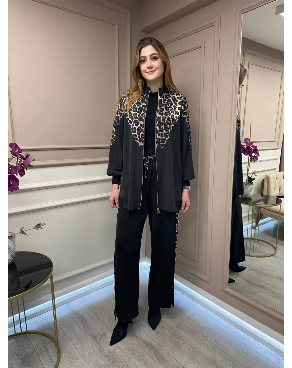 Ghisa 25YGSTKM4860 Siyah Leopar Detay Takım