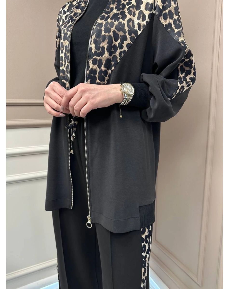 Ghisa 25YGSTKM4860 Siyah Leopar Detay Takım