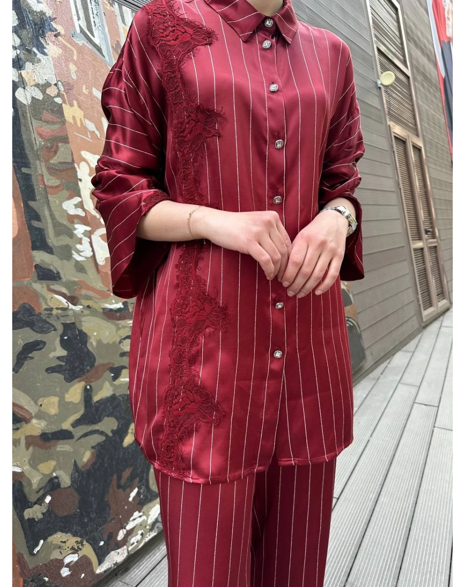 Ghisa 25YGSTKM4964 Bordo Çizgili İkili Takım