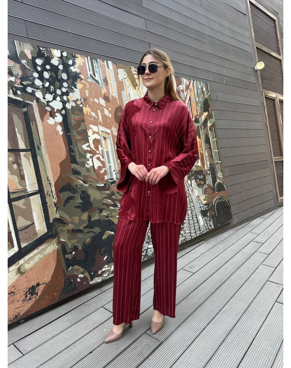 Ghisa 25YGSTKM4964 Bordo Çizgili İkili Takım