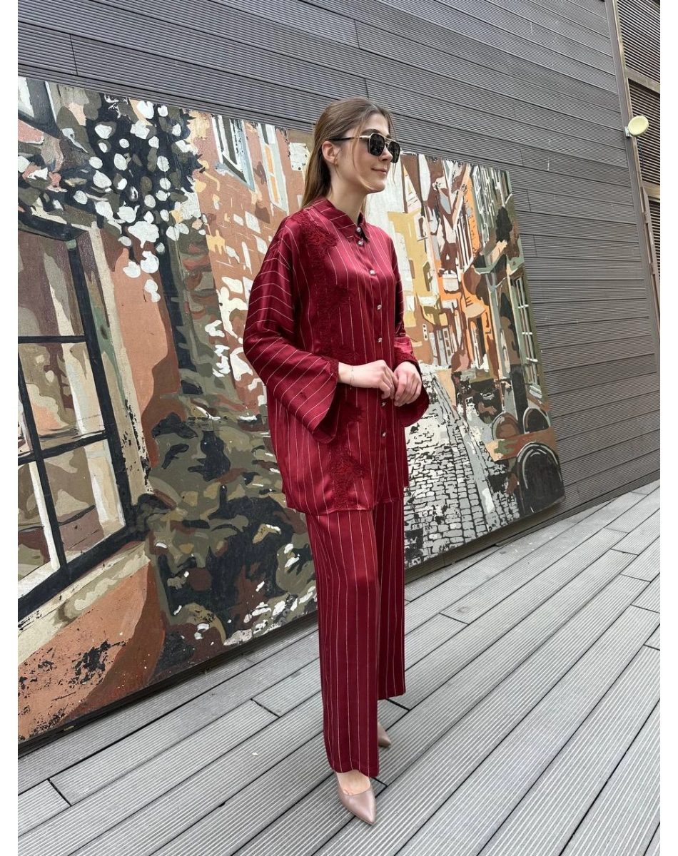 Ghisa 25YGSTKM4964 Bordo Çizgili İkili Takım