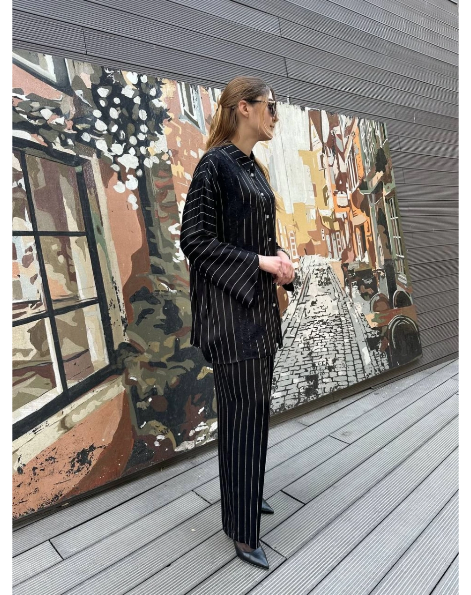 Ghisa 25YGSTKM4964 Siyah Çizgili İkili Takım