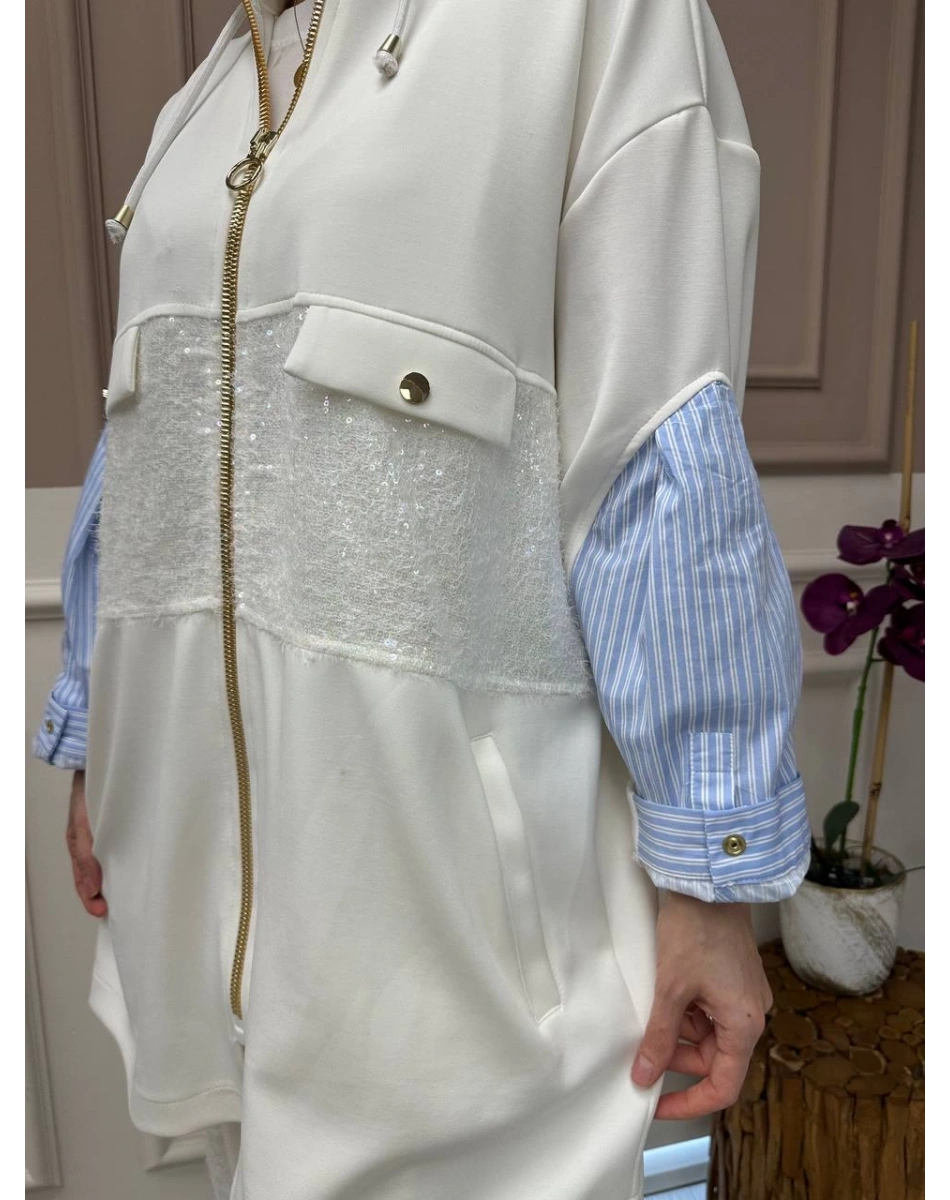 Ghisa 25YGSTKM4977 Ekru Payet Ve Çizgi Detaylı Takım