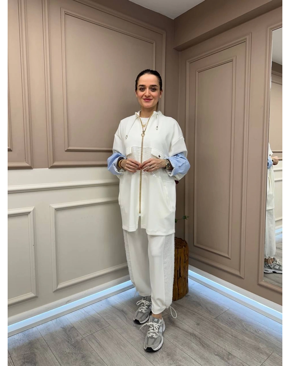 Ghisa 25YGSTKM4977 Ekru Payet Ve Çizgi Detaylı Takım