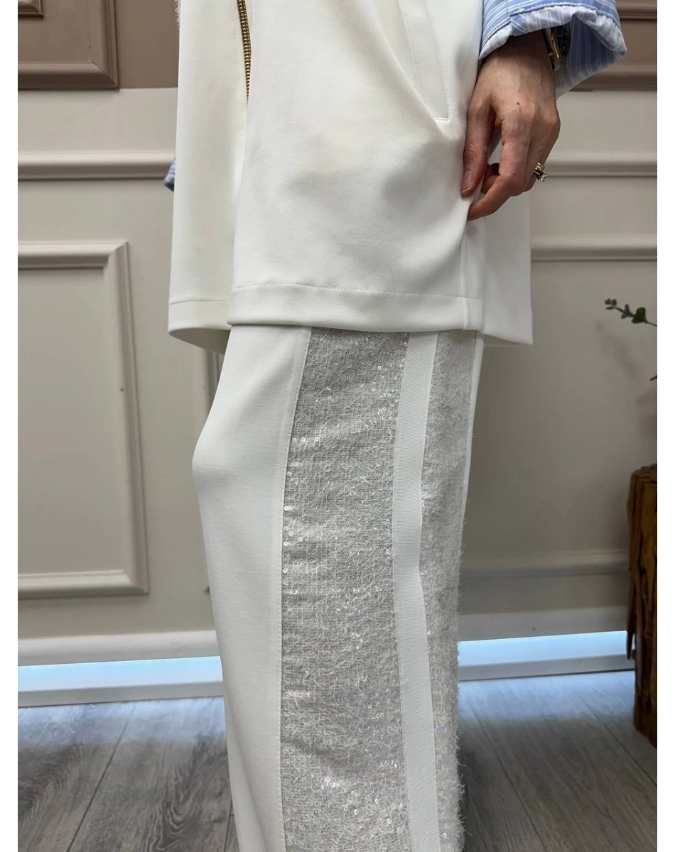 Ghisa 25YGSTKM4977 Ekru Payet Ve Çizgi Detaylı Takım