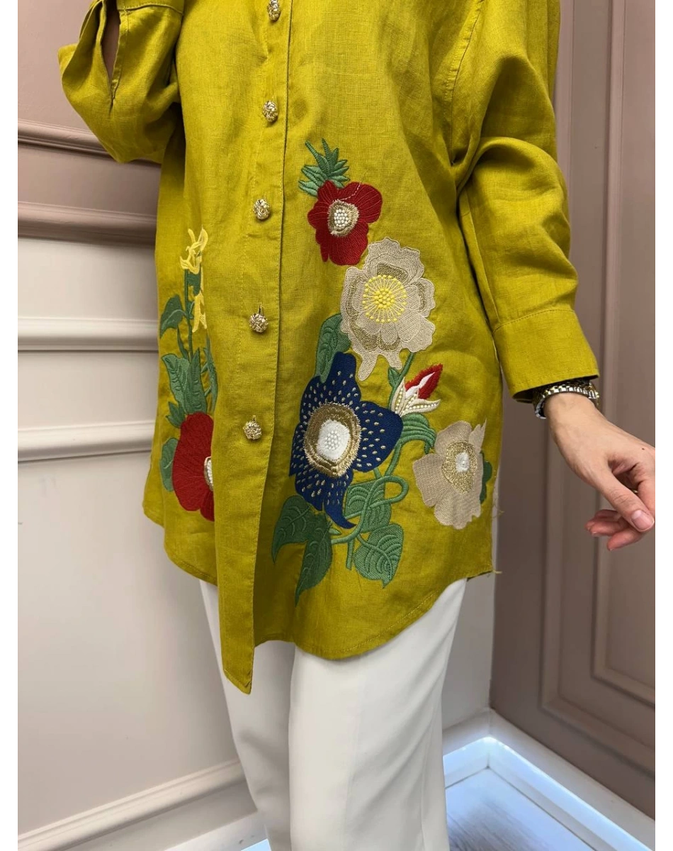 Ghisa 25YGSTNK4036 Hardal Nakış Detaylı Tunik