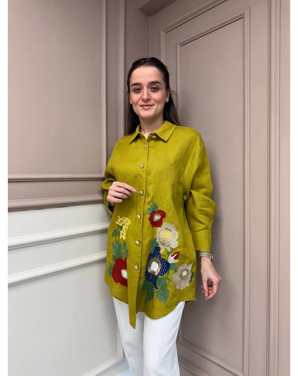 Ghisa 25YGSTNK4036 Hardal Nakış Detaylı Tunik