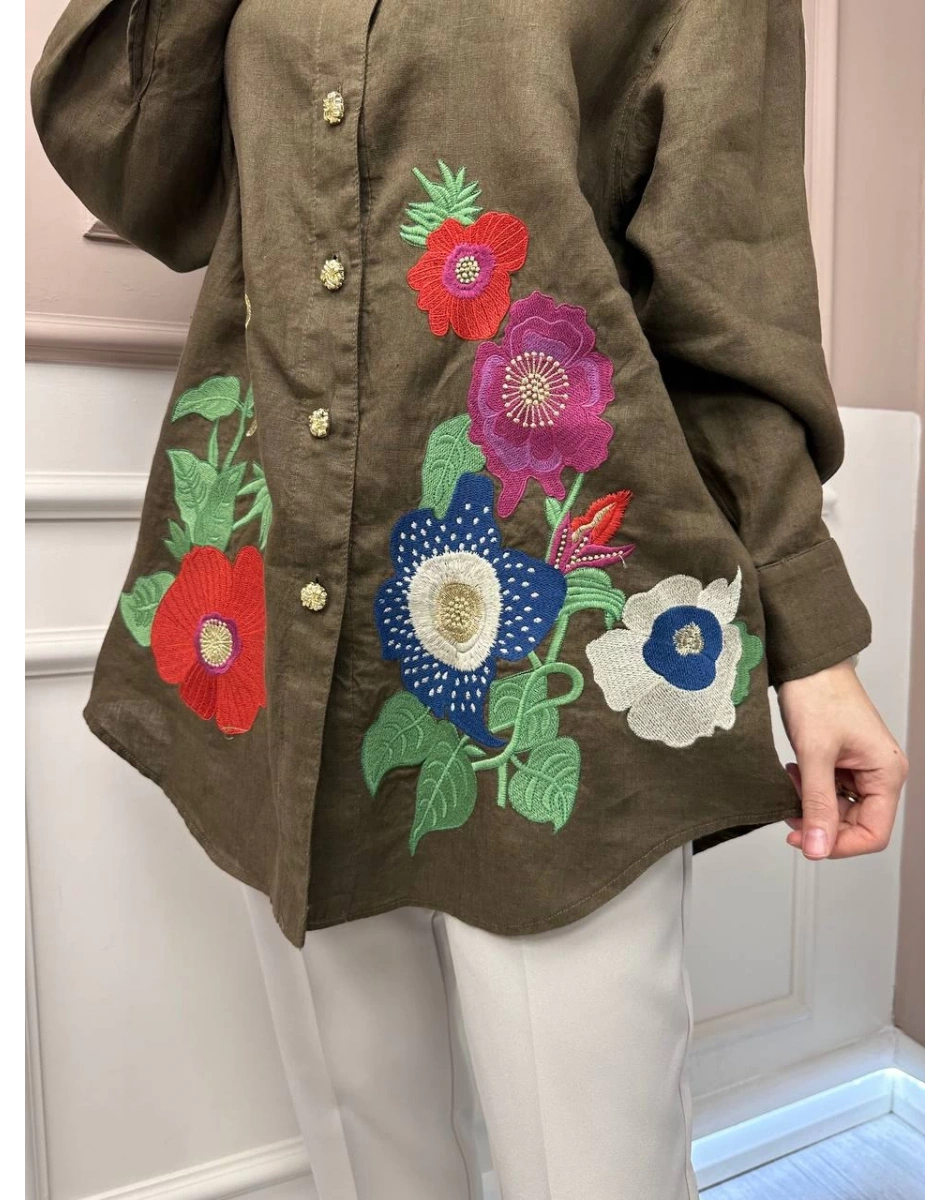 Ghisa 25YGSTNK4036 Kahve Nakış Detaylı Tunik