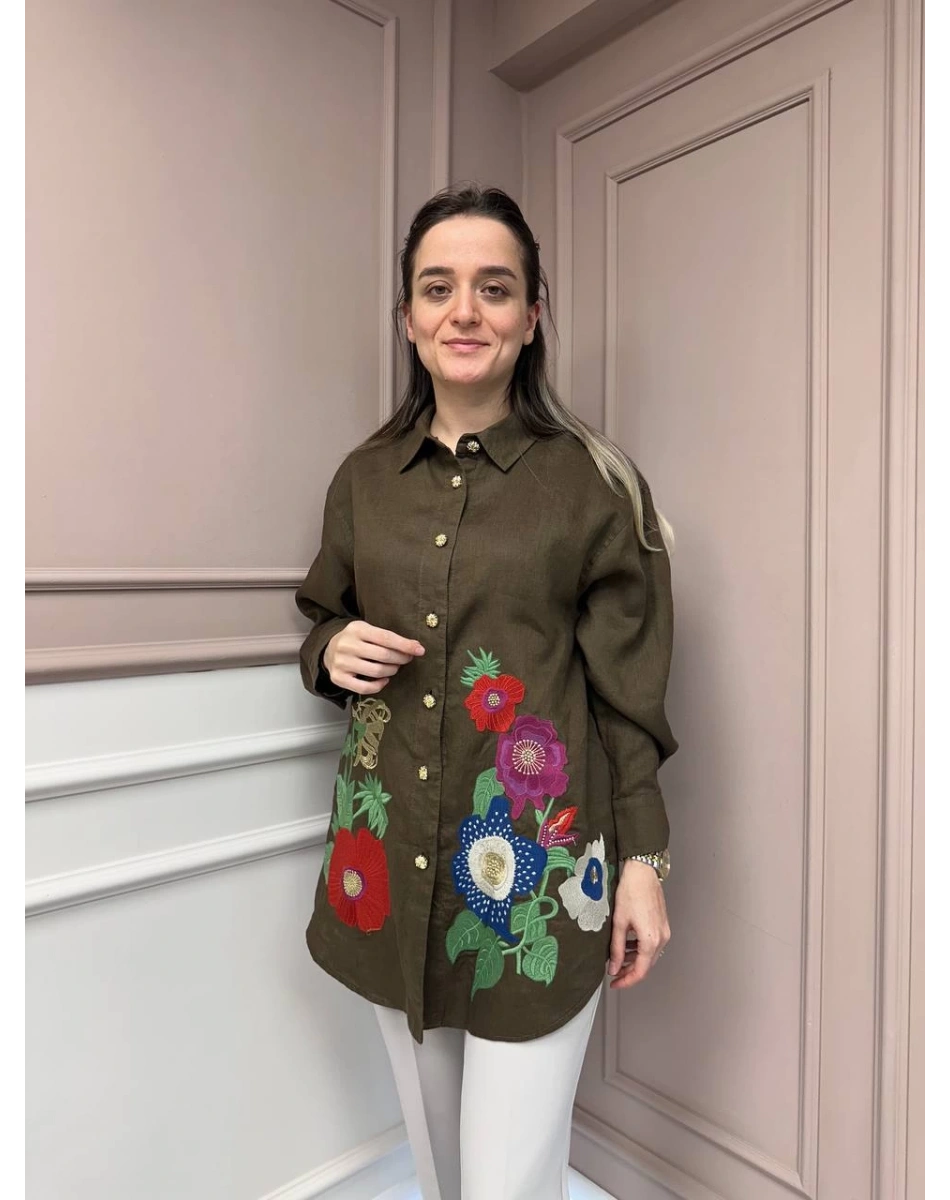 Ghisa 25YGSTNK4036 Kahve Nakış Detaylı Tunik