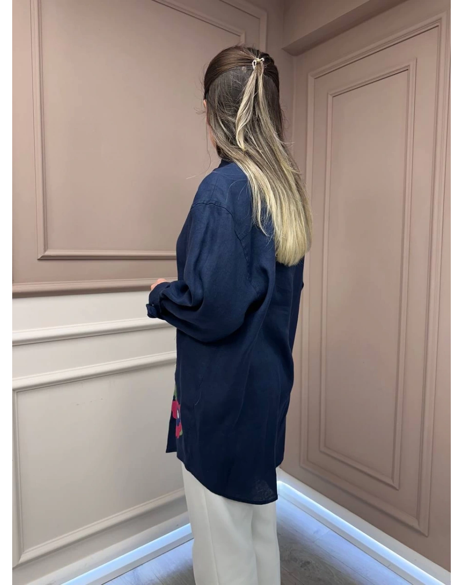 Ghisa 25YGSTNK4036 Lacivert Nakış Detaylı Tunik