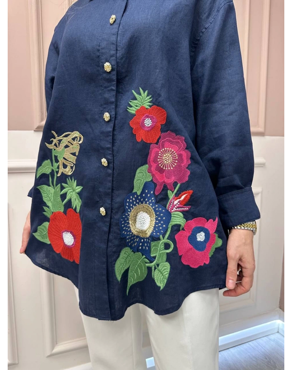 Ghisa 25YGSTNK4036 Lacivert Nakış Detaylı Tunik