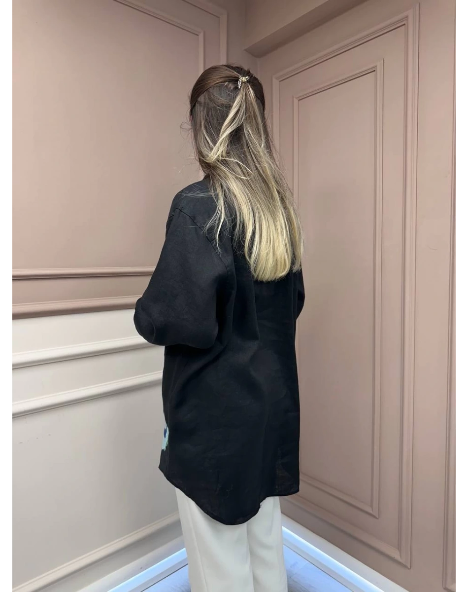 Ghisa 25YGSTNK4036 Siyah Nakış Detaylı Tunik