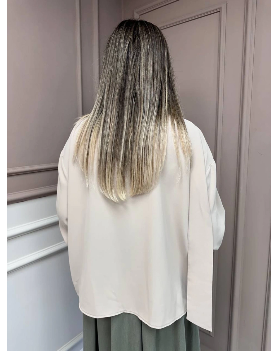 Ghisa 25YGSTNK4072 Bej Yakası Bağlama Detaylı Tunik