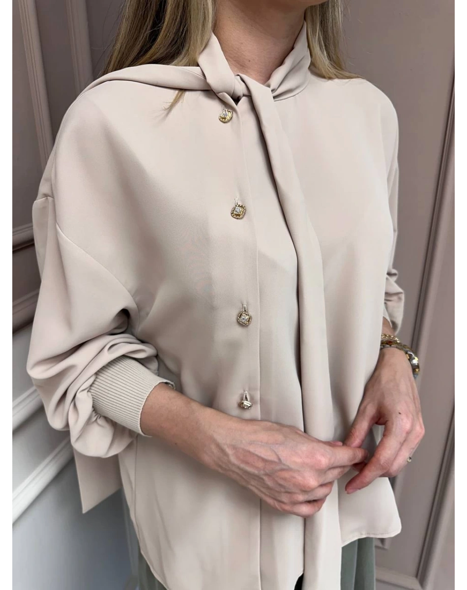 Ghisa 25YGSTNK4072 Bej Yakası Bağlama Detaylı Tunik