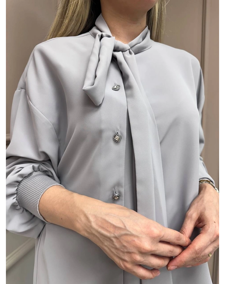 Ghisa 25YGSTNK4072 Gri Yakası Bağlama Detaylı Tunik