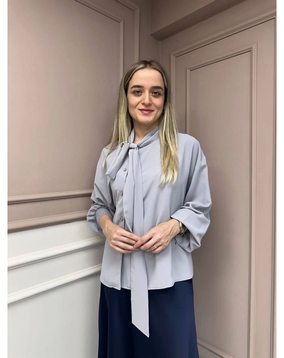 Ghisa 25YGSTNK4072 Gri Yakası Bağlama Detaylı Tunik