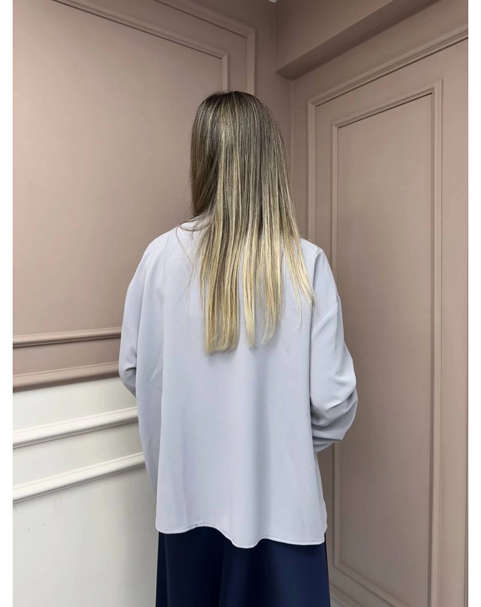 Ghisa 25YGSTNK4072 Gri Yakası Bağlama Detaylı Tunik