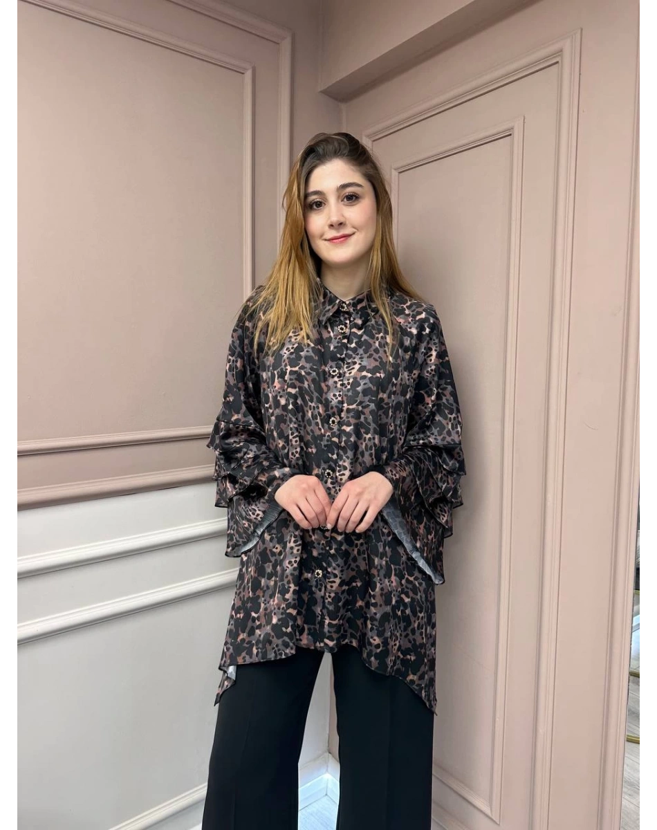 Ghisa 25YGSTNK4079 Siyah Kolları Detaylı Tunik