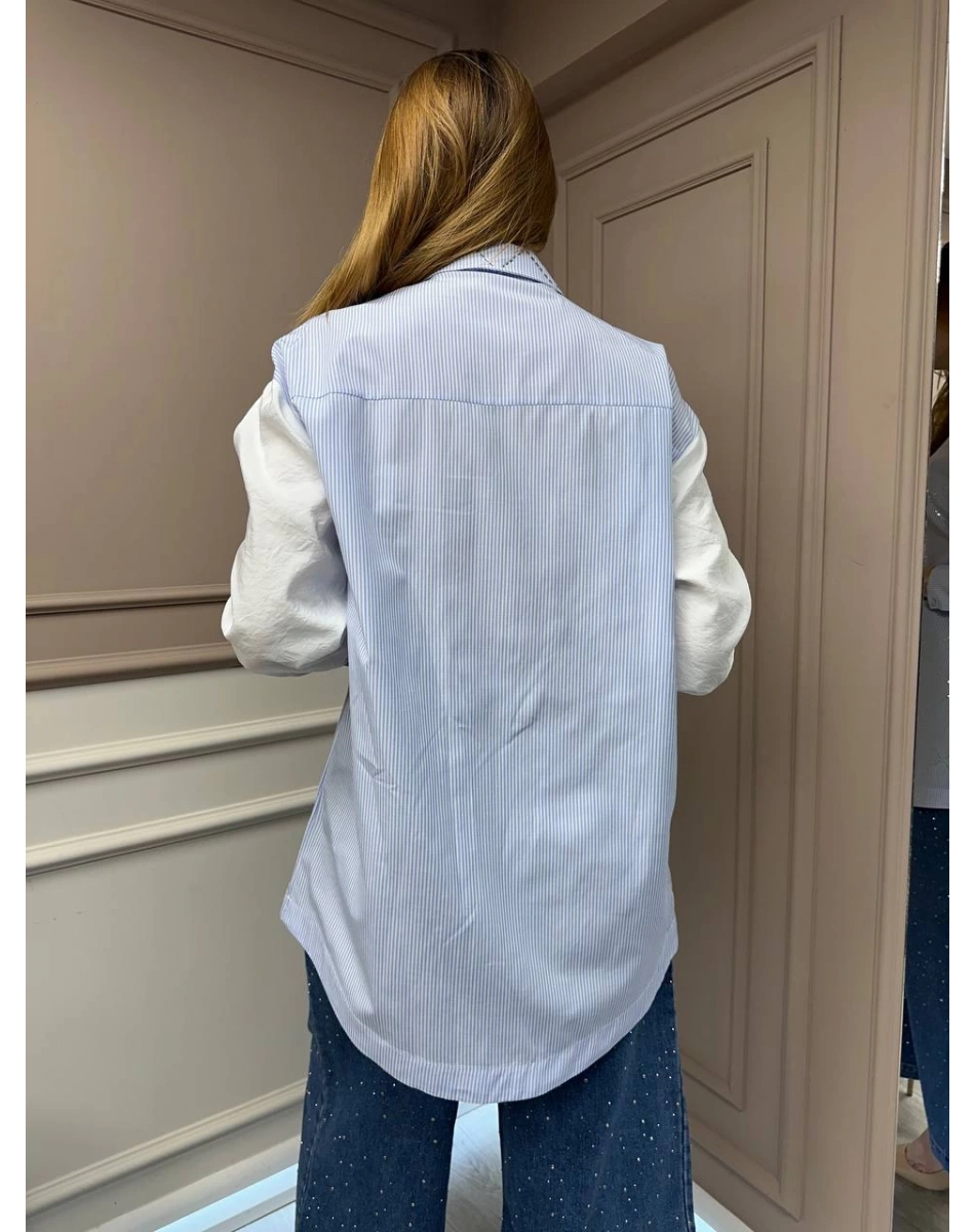 Ghisa 25YGSTNK4617 Mavi Taş Detaylı Çizgili Tunik