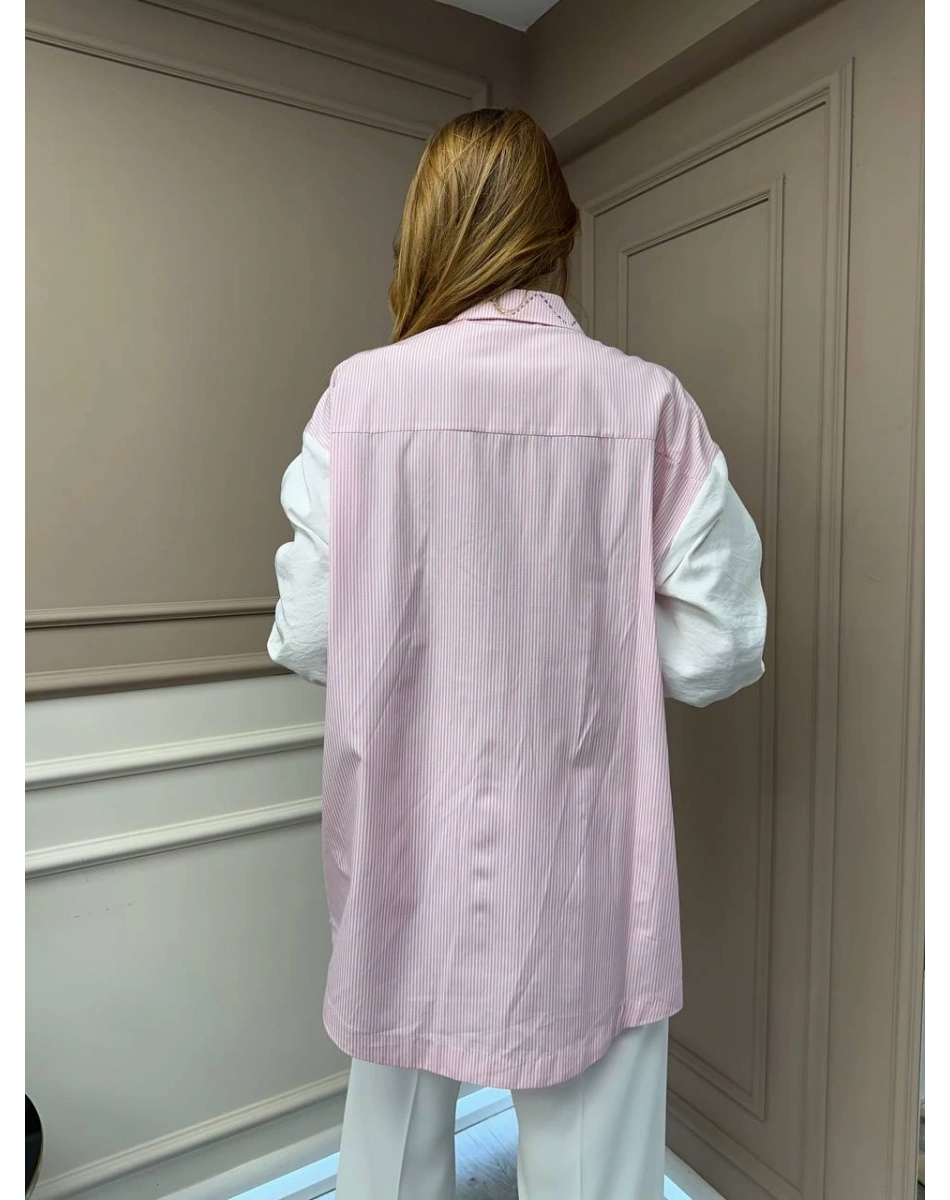 Ghisa 25YGSTNK4617 Pembe Taş Detaylı Çizgili Tunik