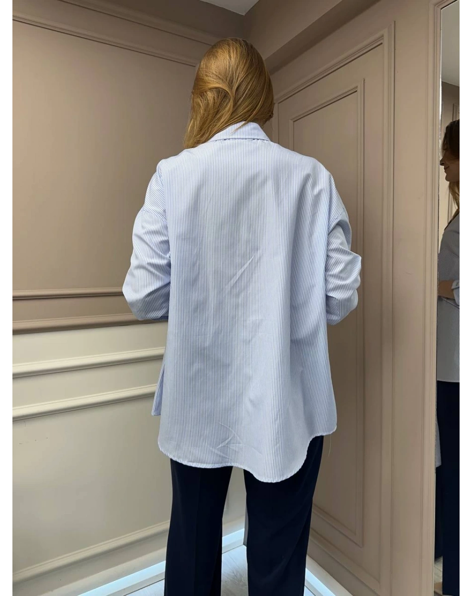 Ghisa 25YGSTNK4627 Açık Mavi Çizgili Tunik