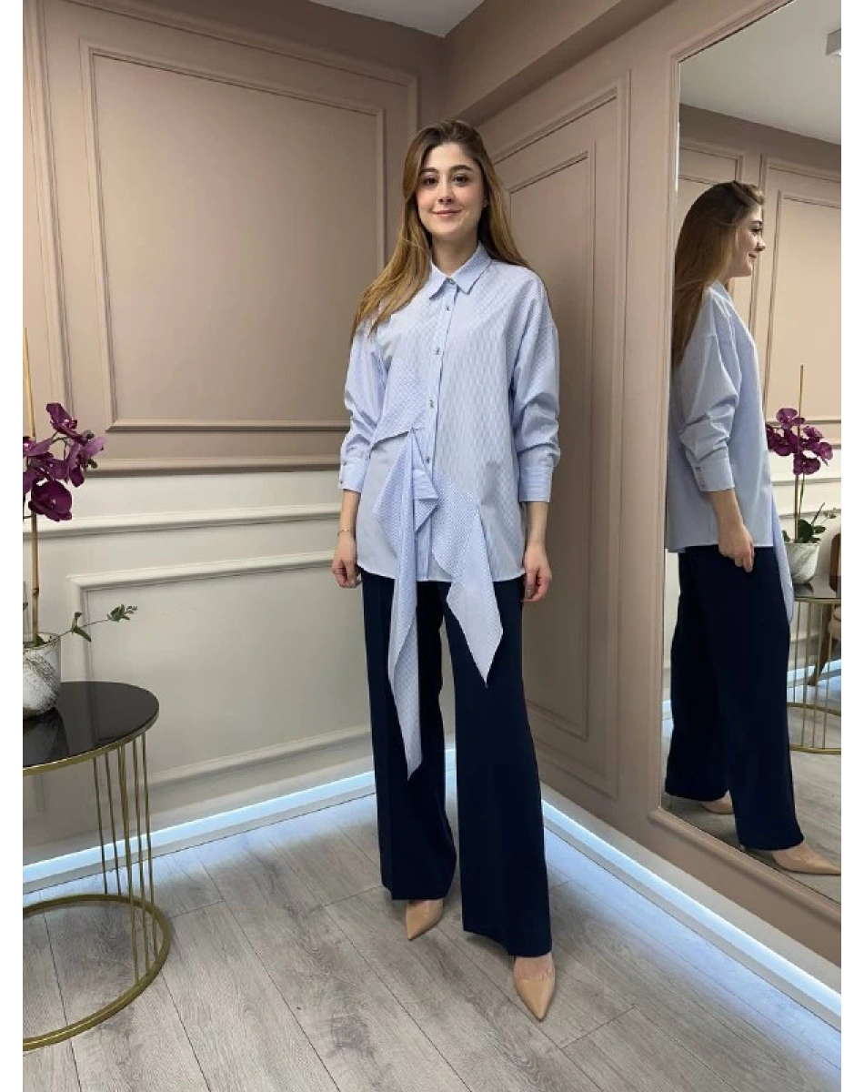 Ghisa 25YGSTNK4627 Açık Mavi Çizgili Tunik