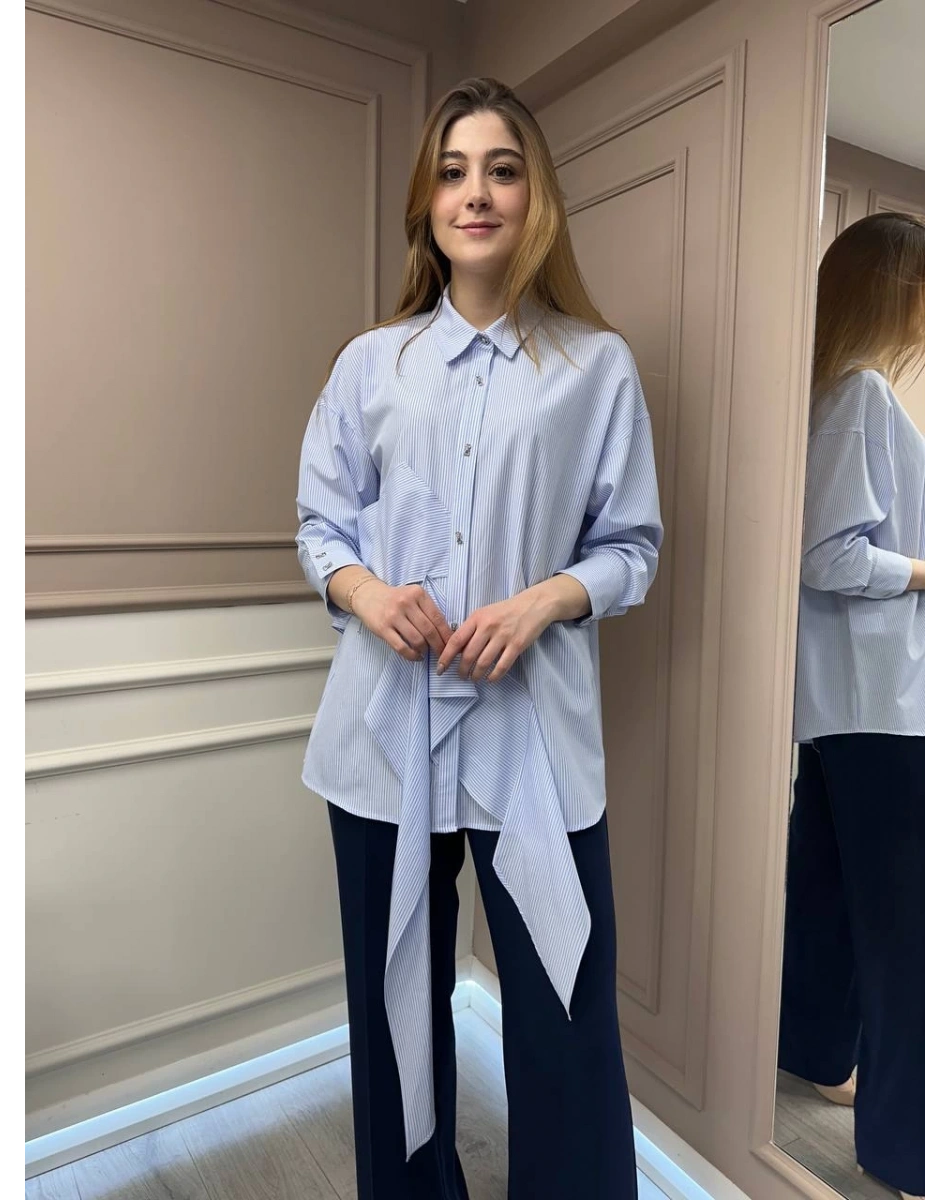 Ghisa 25YGSTNK4627 Açık Mavi Çizgili Tunik