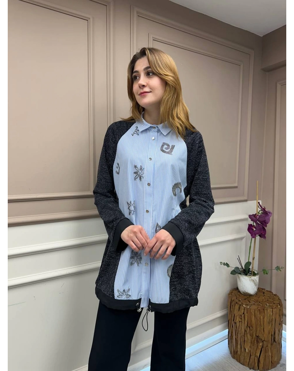 Ghisa 25YGSTNK4820 Mavi Gümüş Tunik