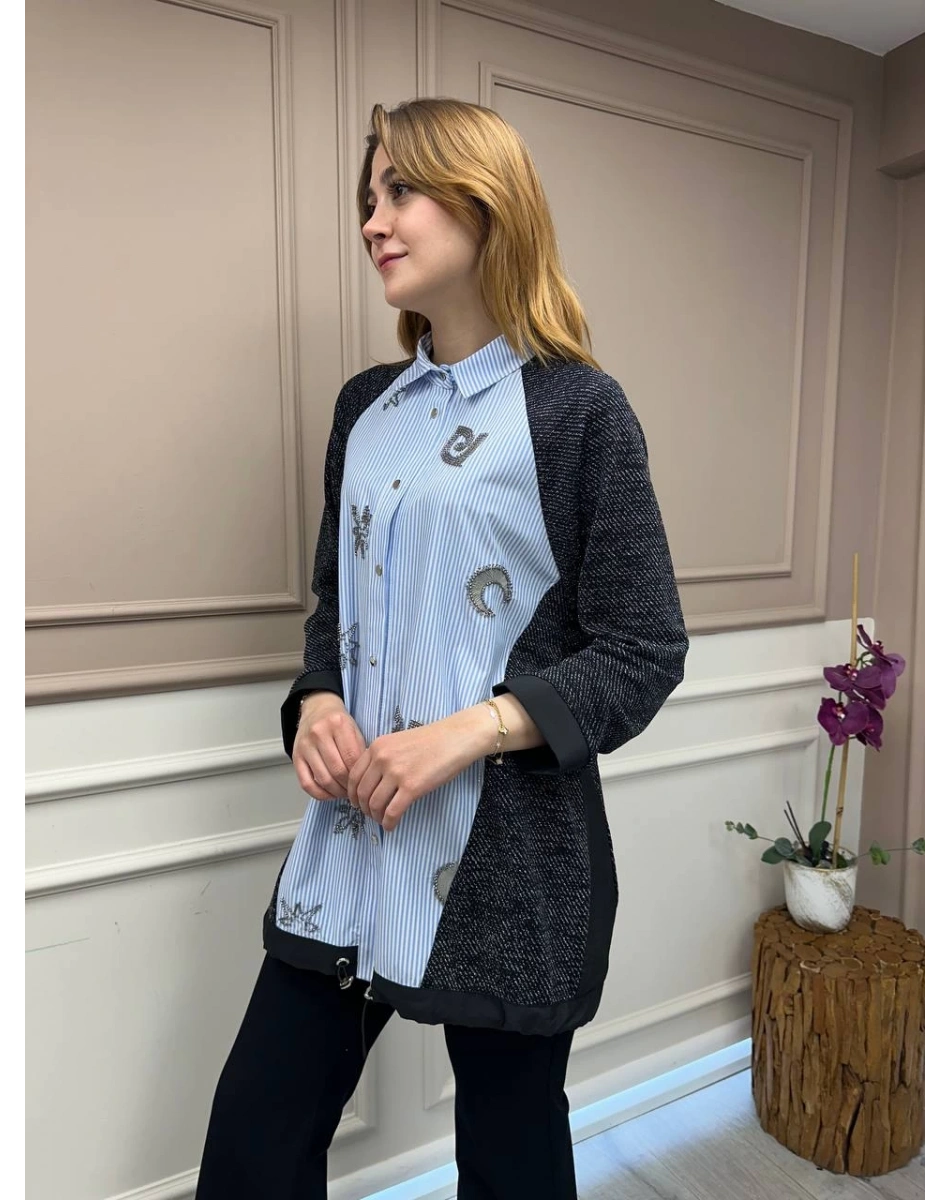 Ghisa 25YGSTNK4820 Mavi Gümüş Tunik