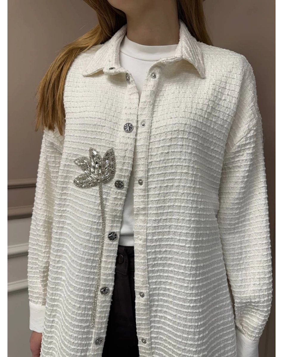 Ghisa 25YGSTNK4833 Ekru Taş Detaylı Tunik