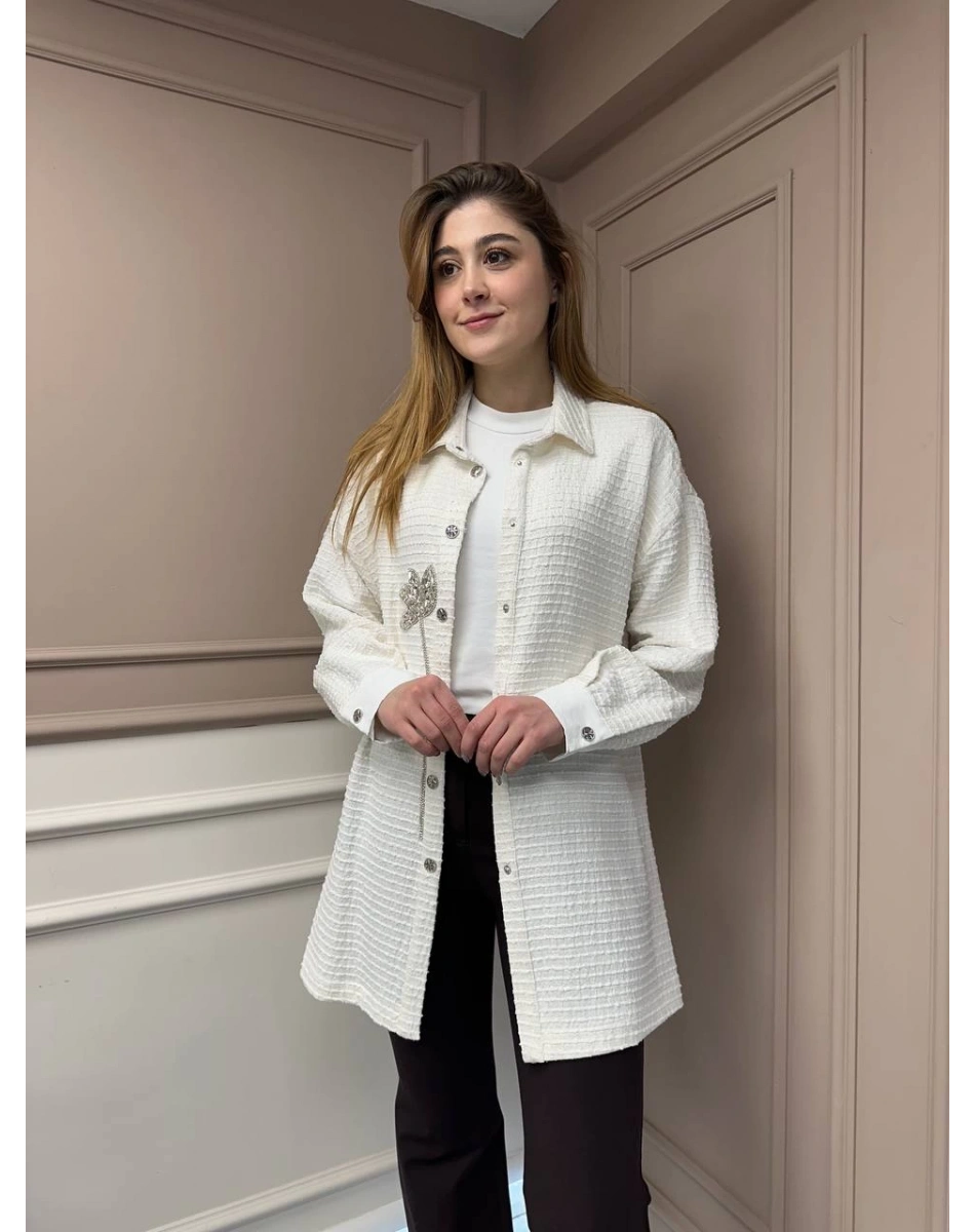 Ghisa 25YGSTNK4833 Ekru Taş Detaylı Tunik